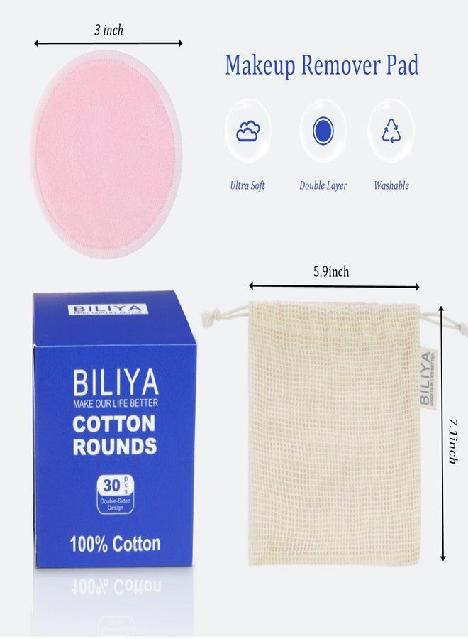 BILIYA Bamboo Fiber Makeup Remover Pads,Gentle for Sensitive Skin,30 Pack,Reusable,Eco-Friendly,Zero Waste, Quick Makeup Removal, Travel Essential - Image 2